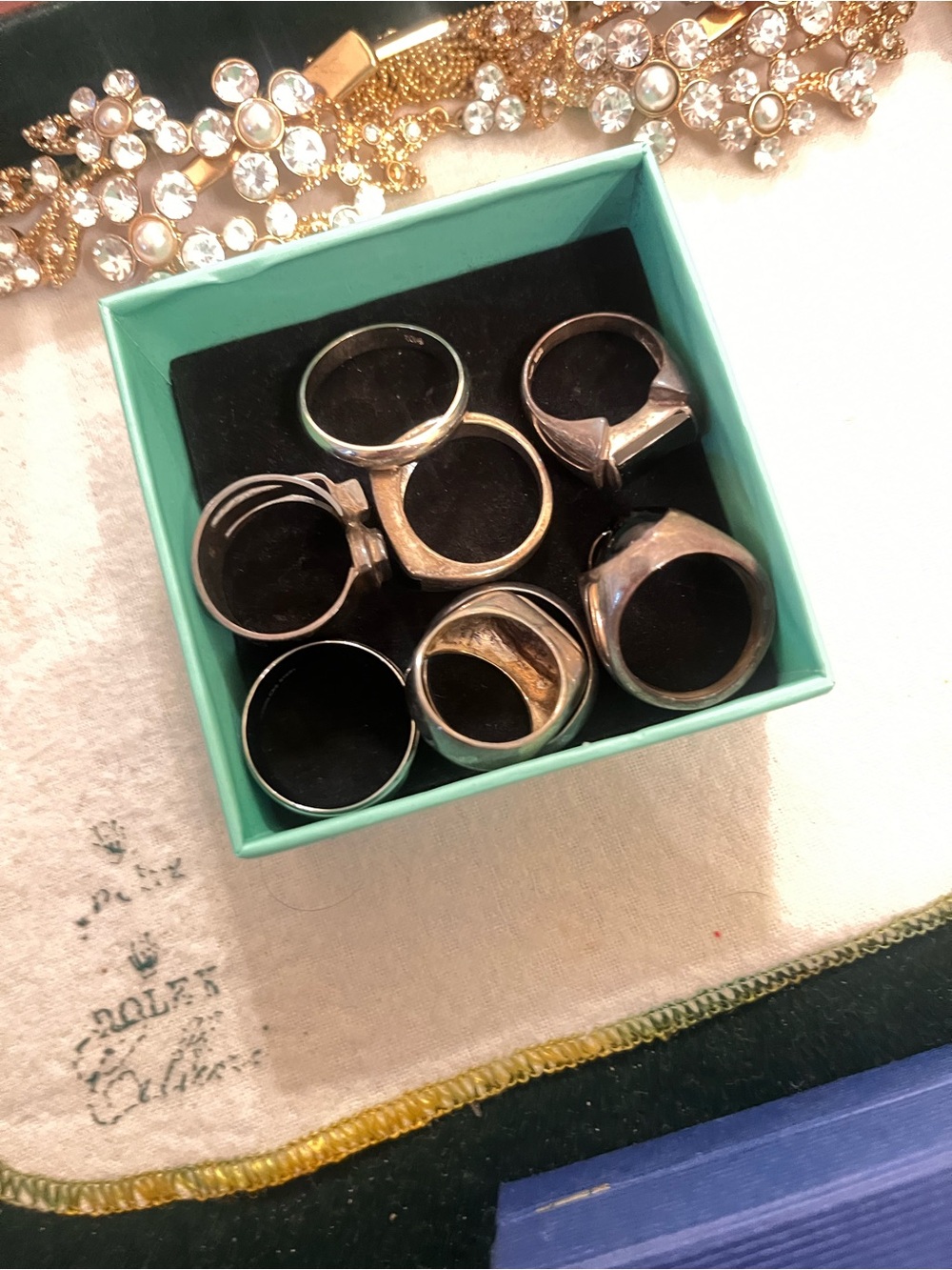 Group of 7 Sterling Silver Men's Ring Set - Black and Silver Tones all size 8.10